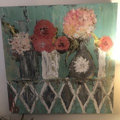 Hand Painted Hydrangeas Oil On Wood Original Artist Signed 19”x19” Cottagecore