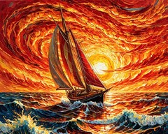 Leonid Afremov SAILING THROUGH FIRE Oil Paint 30″x24″ by Official Studio GICLEE