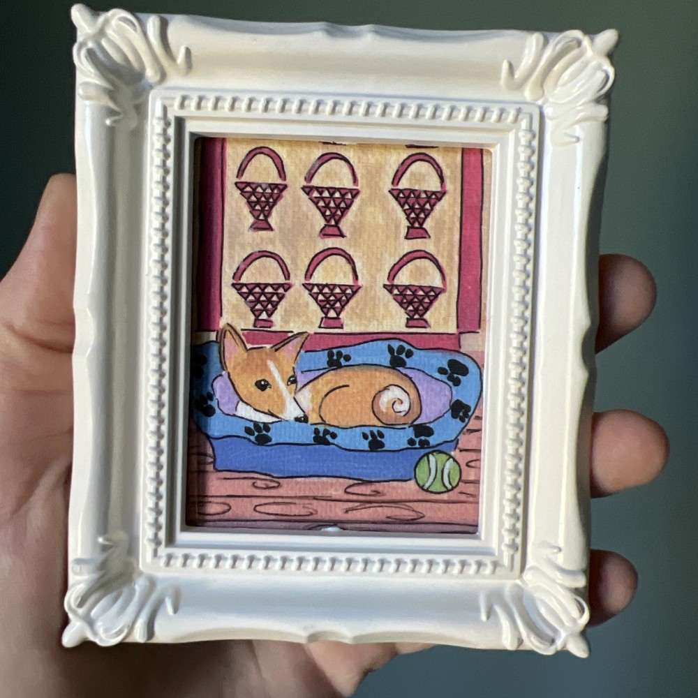 Print Of My Art Funny Dog cute,miniature Painting,small, framed