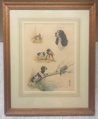 Vintage BORIS RIAB English Springer Spaniel HUNTING DOG Portrait Action PAINTING
