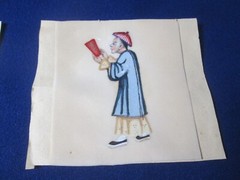 Vintage (8) Oriented hand painted figurine on paper colored portrait art 3″ X 3″