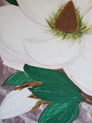 Handmade Painting Acrylic Wood Frame 24x16x0.5in Art Decor Flowers Magnolia
