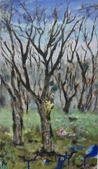 Original Landscape Painting Forest Tree Art OOAK 11×17 Impressionist Unframed