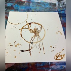 ORIGINAL Coffee Spiders Realism Painting art real Java Insect decor Arachnid