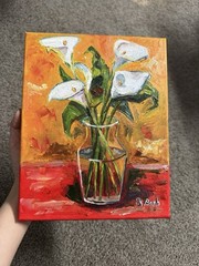 ORIGINAL OIL PAINTING STILL LIFE VIBRANT PEACE LILY FLOWER VASE SIGNED 8×10