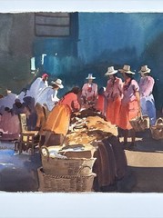 VINTAGE IMPRESSIONISM PAINTING MEXICO STREET SCENE VENDORS MARKET CASTILLO