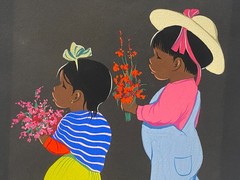 Vintage Luis Betanzos Gouache on Paper Mexican Children Flowers Colorful Mexico