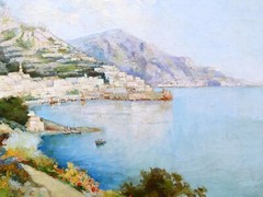 Luigi poggianti French Oil Painting Landscape Italian Italy View Amalfi Coast