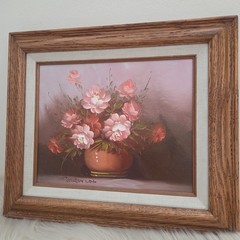 VTG Original Robert Cox Signed Still Life Floral 8x 10 Oil Painting Wood Framed