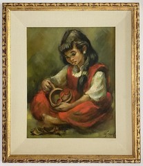 George Michaud Vintage SW Young Female Jar Dress Portrait Impressionism Painting