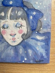 Blue Bow Clown Girl Fantasy Painting On 4×4 Canvas Board