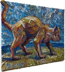 Cat MODERN ORIGINAL OIL█PAINTING█VINTAGE ART█SIGNED KITTEN NATURE ANIMAL PETS NR