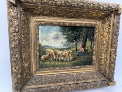 19th Century Barbizon Oil on Canvas – Muttons Shepherd and Sheeps in Countryside