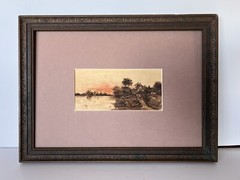 Antique Signed Watercolor Signed Li Coun? Framed. Art Measure 3.25”x7.25”