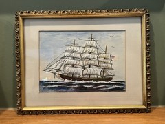 George E Wickers Gouache/Watercolor Painting „Clipper Ship“ – Framed 1891
