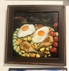 Framed Still Life Oil Painting on Canvas – Eggs, Chicken, Vegetables, Realism