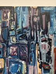 MID CENTURY ABSTRACT PAINTING EXPRESSIONISM CUBISM MODERNISM HAL AKINS SIGNED