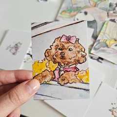ACEO Print of Painting Poodle Dog in Watercolors Original Art by Colorpaw