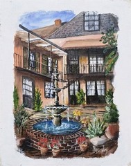 (3) Vintage Signed Murphy Paintings New Orleans LA Courtyards French Quarter Art