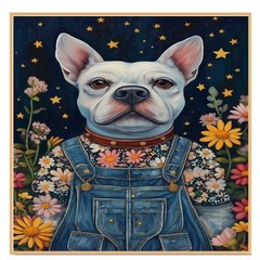 French Bulldog Floral Overalls Room Decor Flat Rolled, Framed or Wrapped Canvas