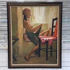 Original Oil Painting Woman Figural Nude Artwork Signed