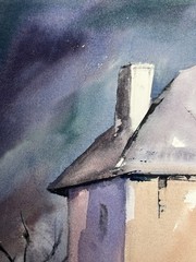 Landscape with Mill–Charlotte Hoffman–Medium Size Watercolor-Mid 20th Painting