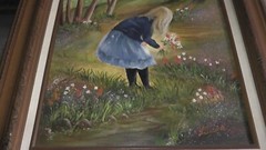 24×18 painting blonde girl picking flowers