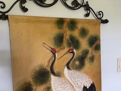 Unique one of a kind Sandhill Cranes Bird Painting ~ Wrought Iron Scroll Framing