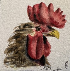 Original mini watercolor Chicken painting Rooster wall art farm animal decor