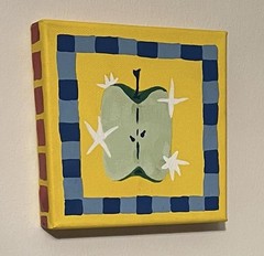 Hand-Painted Small Unframed Apple Still Life Canvas Painting Folk Naive Art