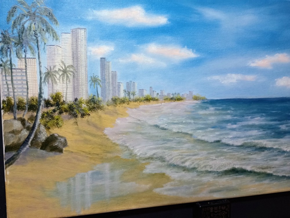 Art 12″/24″ Coastal Beach Original Oil Painting, Stretched Canvas,