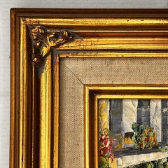 Signed Mediterranean Coastal Village Palette Knife Oil Painting Framed