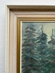 Oil Painting Expressionist Forest Landscape With Path And Conifers Denmark