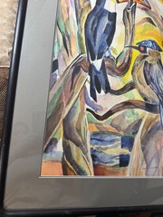 Robert Douglas Miller (1908 – 1982) „Two Birds“ Watercolor Painting – Framed
