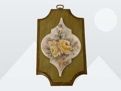 Handcrafted Hand Painted Pair Framed Floral 8.75″x5.5″ Tile Painting Signed Vtg