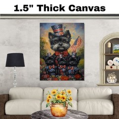 Patriotic Affenpinscher Dog Family Canvas Wall Art with Flowers and Flag