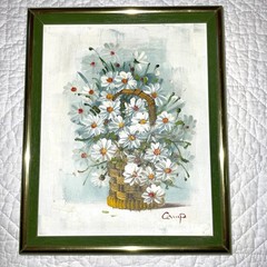 Vintage daisy oil painting hand painted original by Camp retro daises