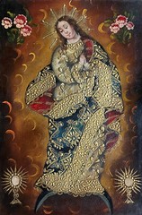 Virgin Mary Original Painting Oil on Canvas Cusco School 7 3/8 x 11 1/4