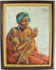 KENT COTTRELL 1887-? OIL PAINTING WOOD PANEL SIGNED LISTED SOUTH AFRICAN WOMAN