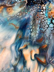Original Painting On Canvas Fluid Pour blue bloom 9 x 12 x .75