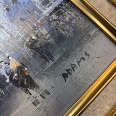 Street Scene Impressionist Oil Painting In Gold Guilt Framed-Signed 12×14
