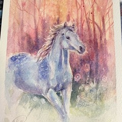 Original Horse Sunset Painting Landscape equestrian Art watercolor By Artettina