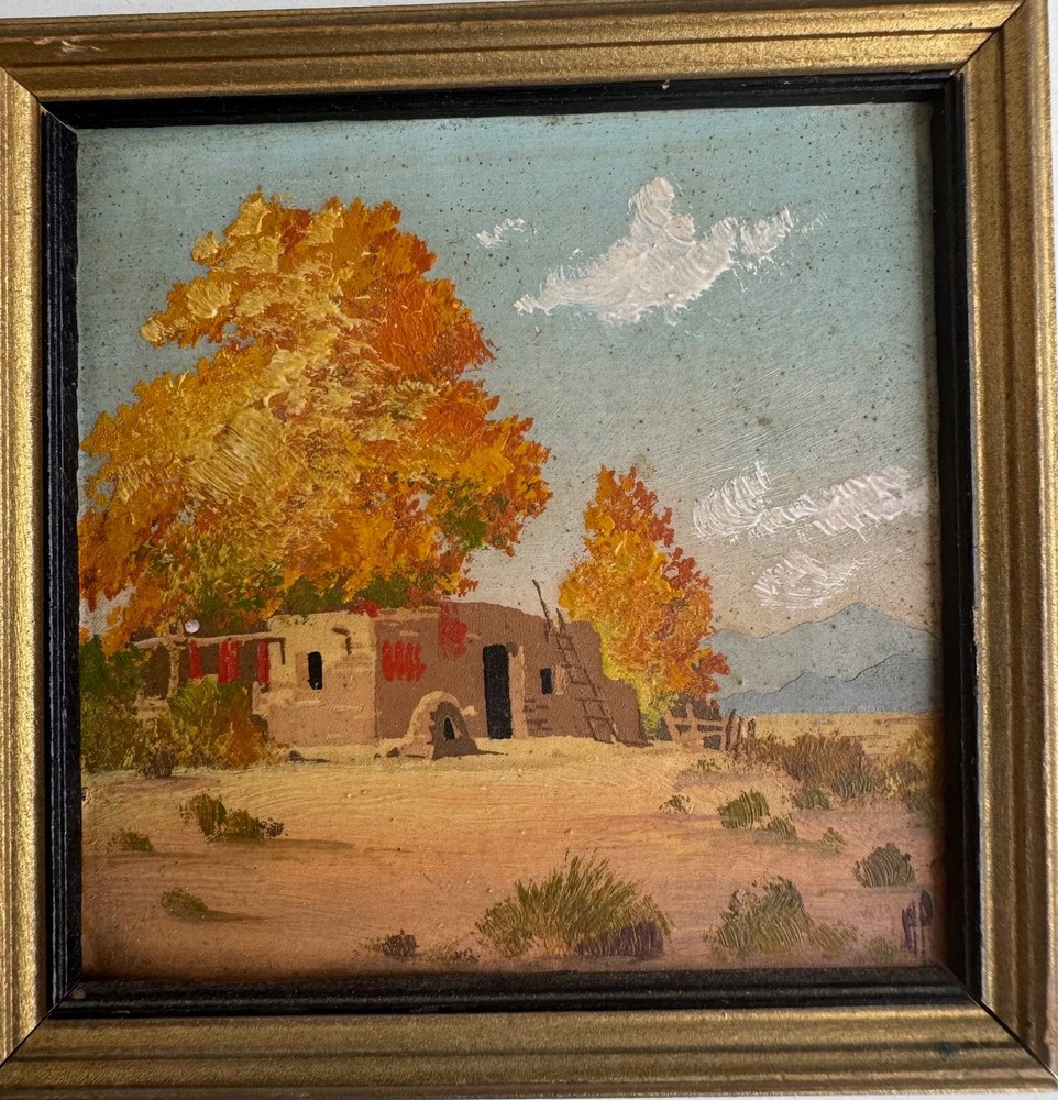 WILLARD PAGE, COLORADO ARTIST, SOUTHWEST OIL OF ADOBE HOME, PEPPERS AND CACTUS