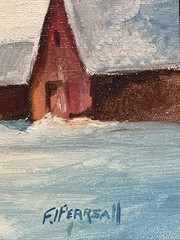 Frederick J Pearsall Landscape Painting Winter Barn Snow Vintage Rhode Island RI