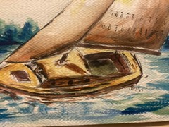 MCM Painting Signed Bryan ’53 Sail Boat Original Nautical Art in Wooden Frame