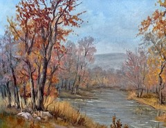 Texas Artist Vivian Love Original Framed Oil Painting Texas Fall Landscape 18×24