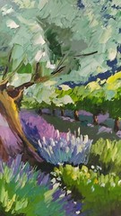 oil painting on panel original hand made art with olive trees and lavender