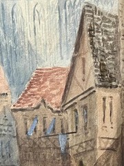 Antique European Landscape Limburg Cityscape Watercolor Painting Artist Signed