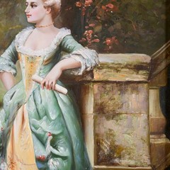 Vintage Romanticism Oil on Panel „The Serenade“ After Cesare Auguste Detti