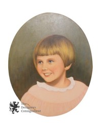 Oval Oil Painting Childs Portrait Signed by Marie Thompson Original 20″